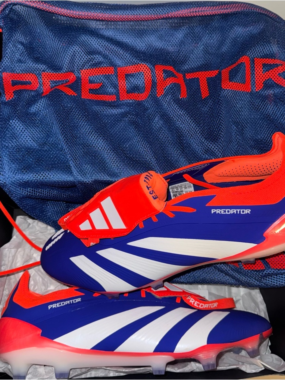 adidas Predator Foldover Tongue Soccer Cleats in Blue & Red-Orange